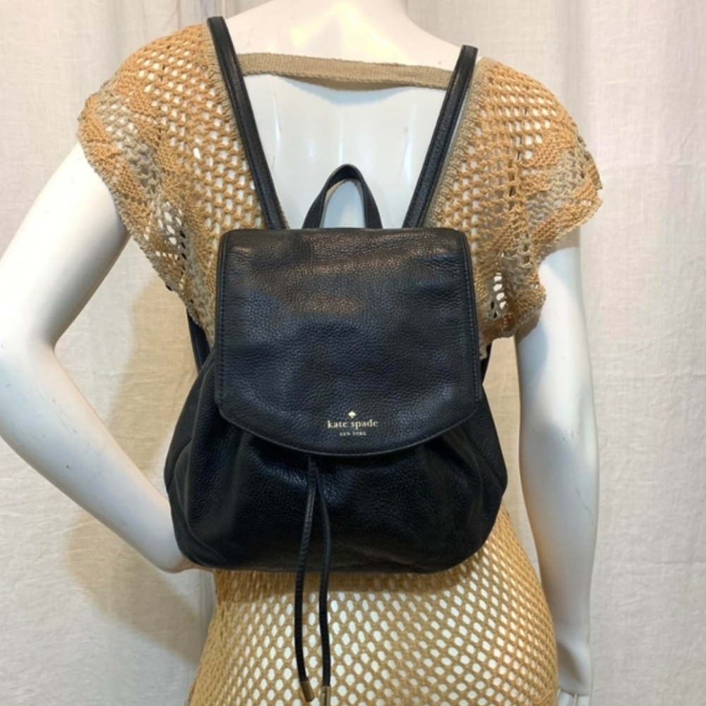 Kate Spade ♠️ Black Leather Drawstring Backpack